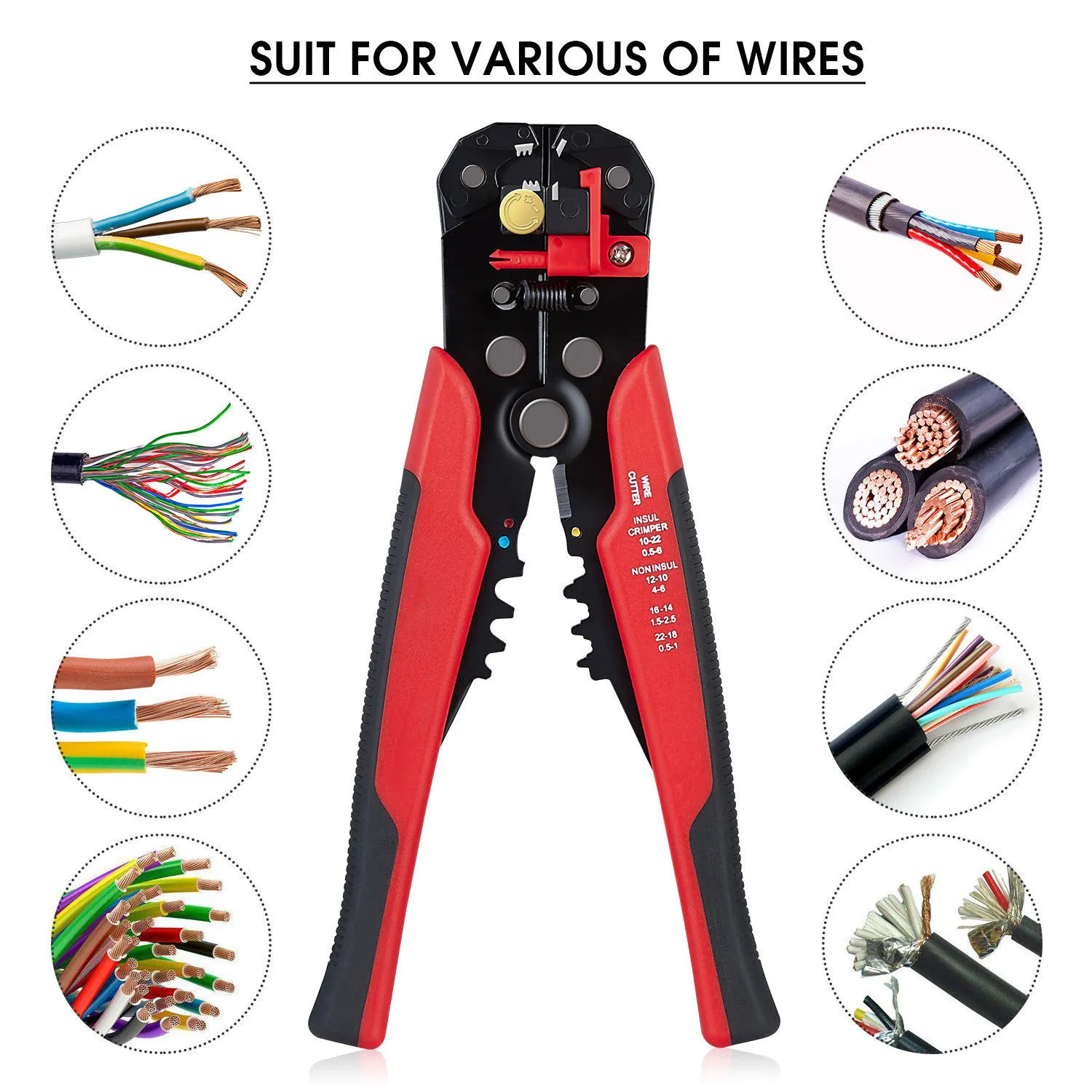 Professional Geruide Automatic Wire Stripper Crimper Electrician Tool 10-24AWG Wires Heavy Duty DIY Cable Cutter for Home Repair
