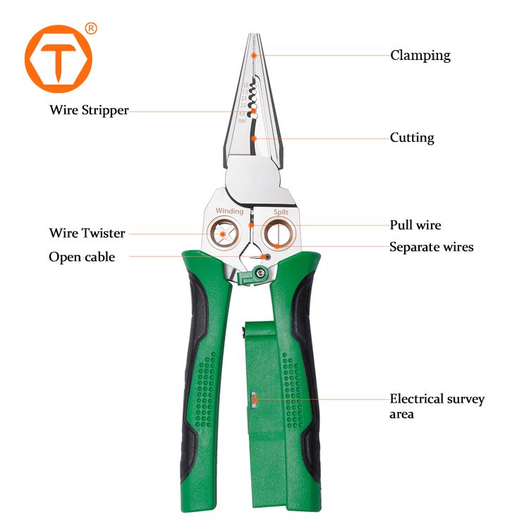 Multifunction 8 in 1 Electrical Repair Tool Wire Crimper Stripper Pliers With Voltage Tester for Cutting Pulling Wires