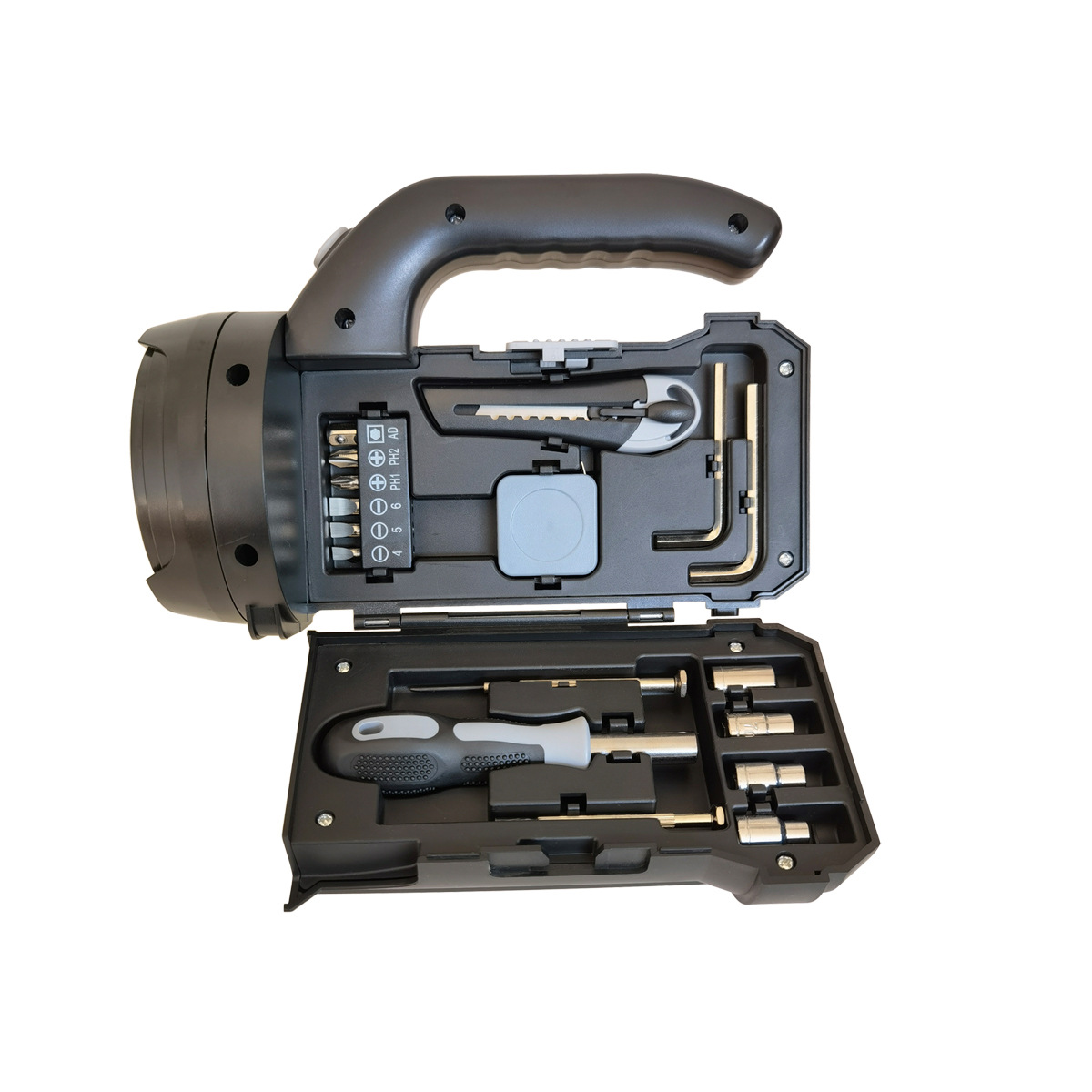 Portable Household Hardware Improvement 17pcs Emergency Mechanic Repairing Combination Hand Tool Set Kit with Work Light