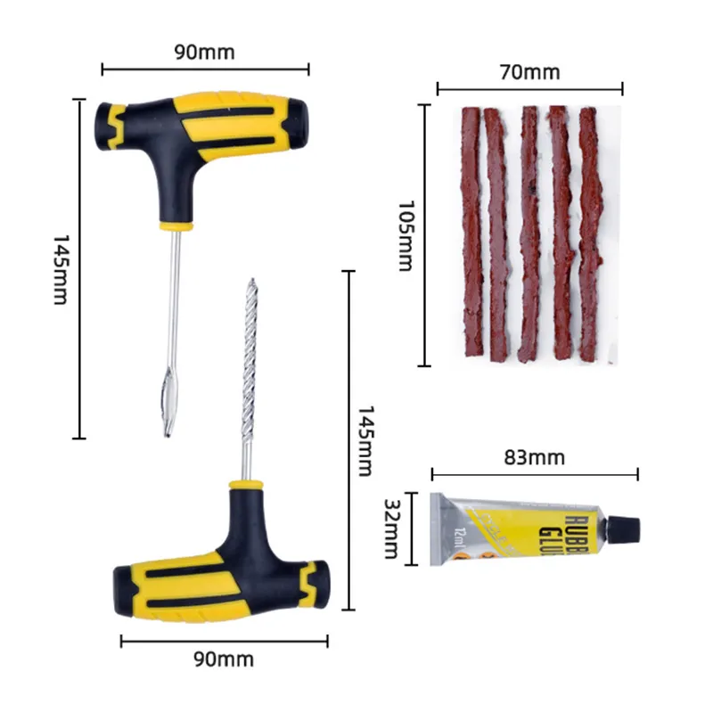 Car Tire Repair Tool Kit Set with Plastic Case for Emergency Puncture Air Leaking