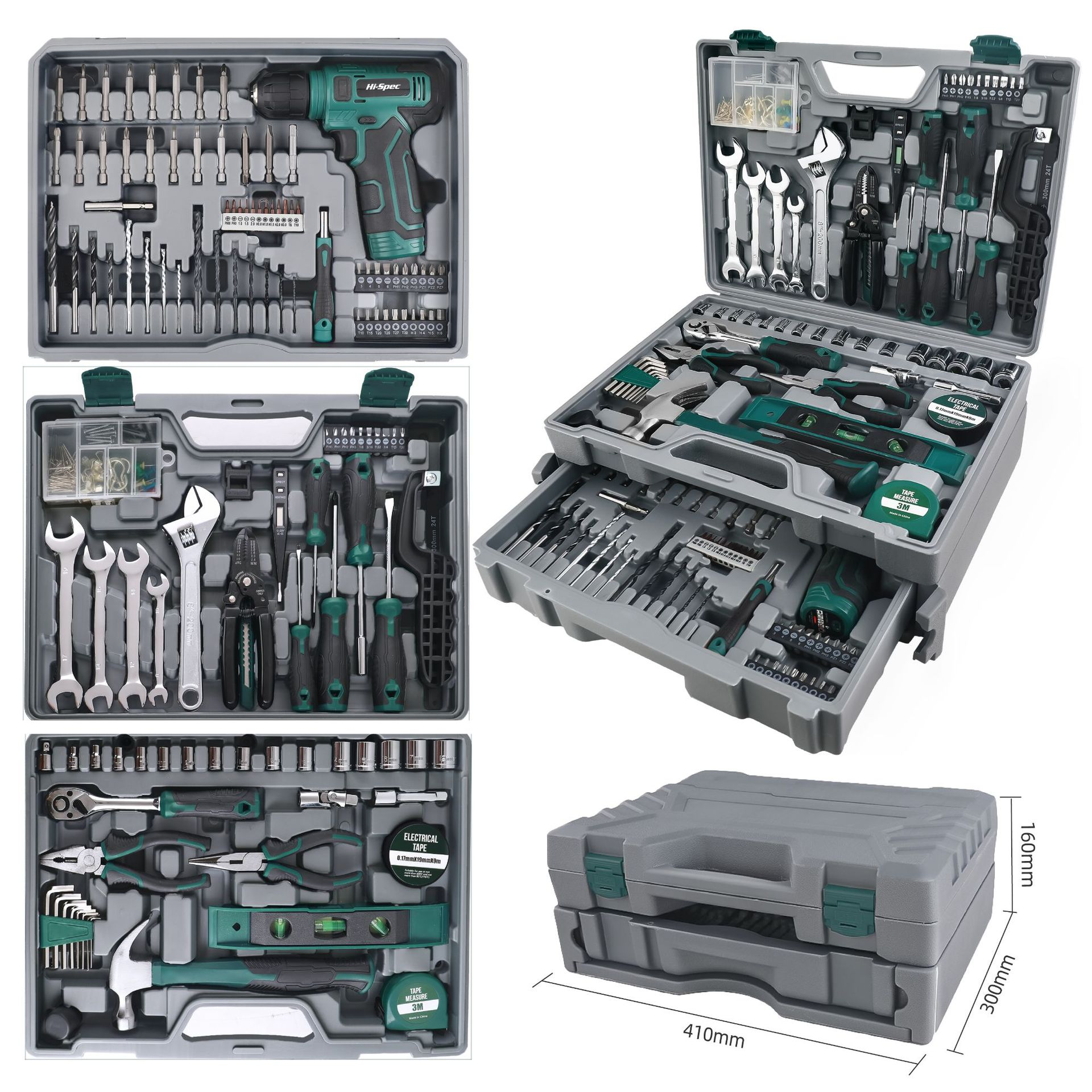8V Cordless Drill Tool Set with 3-Layer Drawer Toolbox, Lithium Electric Drill Kit for Home Repair