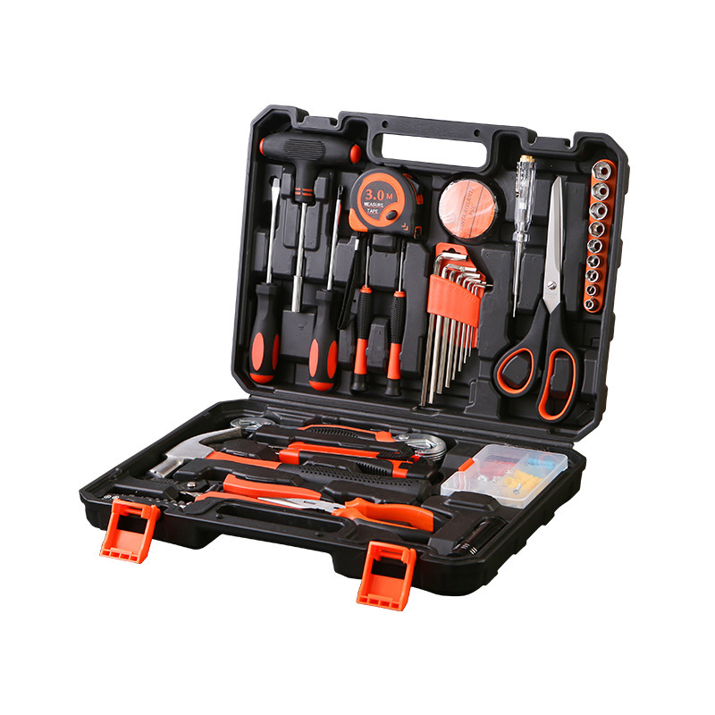 Household Hardware Tool Set Carpentry Electrician Repair Kit with Screwdriver Hammer Pliers Saw Case