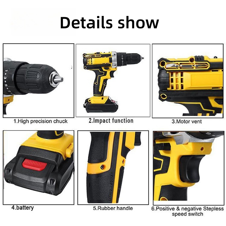 Portable Wireless Battery-Powered Variable Speed Impact Drill 110V Cordless with LED Light OEM Customization 1 Year Warranty