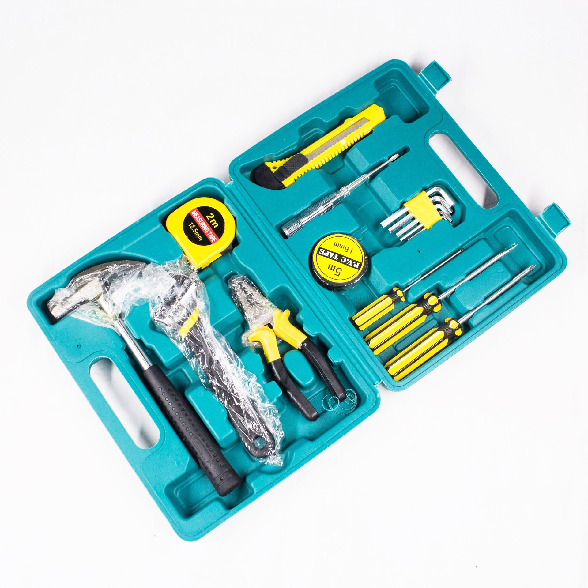 Home Repair Kit with Steel Wrenches Screwdrivers Includes Combination Bits All in a Plastic Tool Box Set