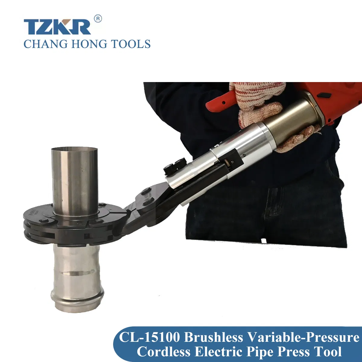 Cl15100 LED Rechargeable Electric Press-Changeable Hydraulic Clamp Copper Carbon Steel Pipe Battery Powered Brushless Variable-Pressure Cordless Crimping Tool