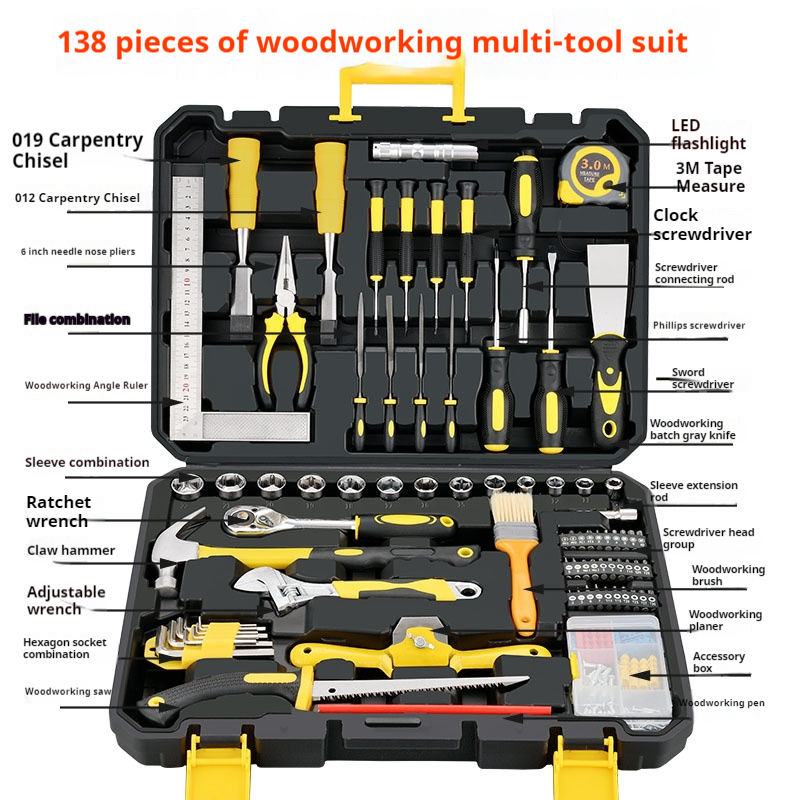 Portable Multifunctional Tool Set for DIY Carpentry and Auto Repair with Hand Wrench Set