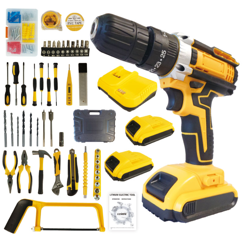 118PCS Cordless Impact Drill Set 21V Brushed Motor 2400RPM Variable Speed Electric Drill Kit for Home Repair &amp; DIY Projects