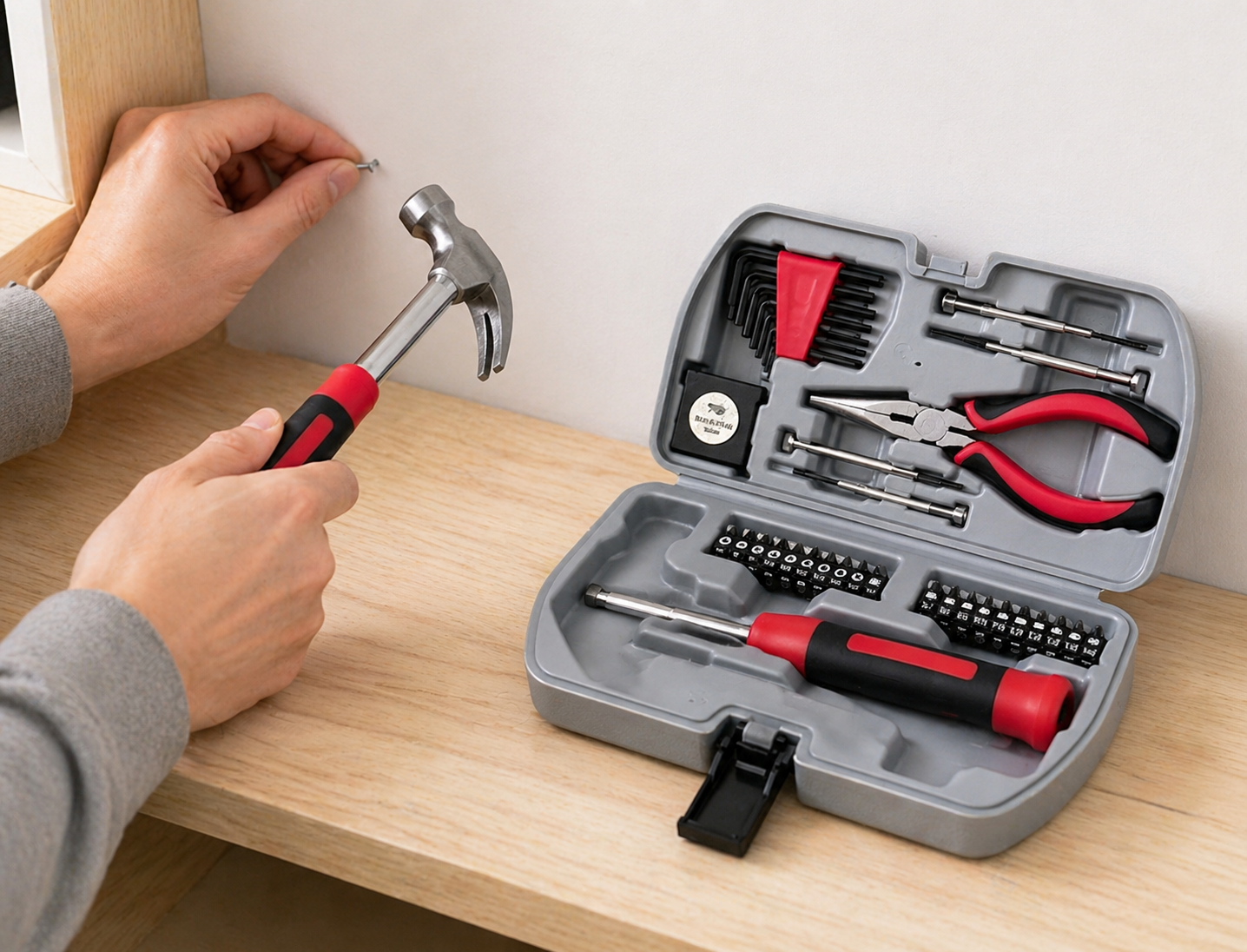 40pcs Compact Portable DIY Tool Set with Storage Case Household Repair Kit Including Hammer, Screwdriver Bits and Pliers