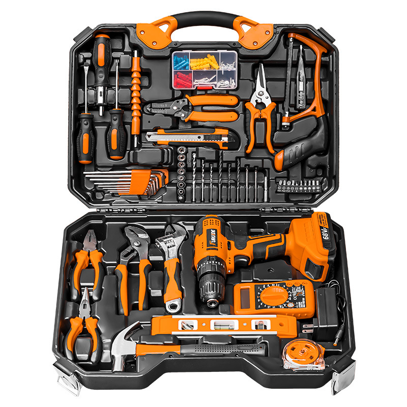 Multifunctional Hardware Tool Set Lithium-ion Cordless Power Tool Drill Set Toolbox Electrician Carpenter Combo Repair Tool Kit