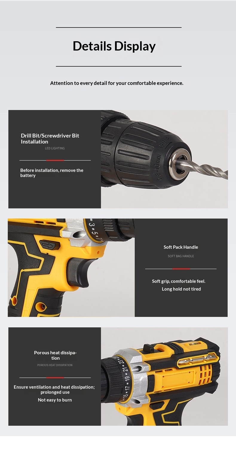 12V Cordless Drill Lithium Battery Electric Tool Set New Style Power Screwdriver Kit for Home Repair