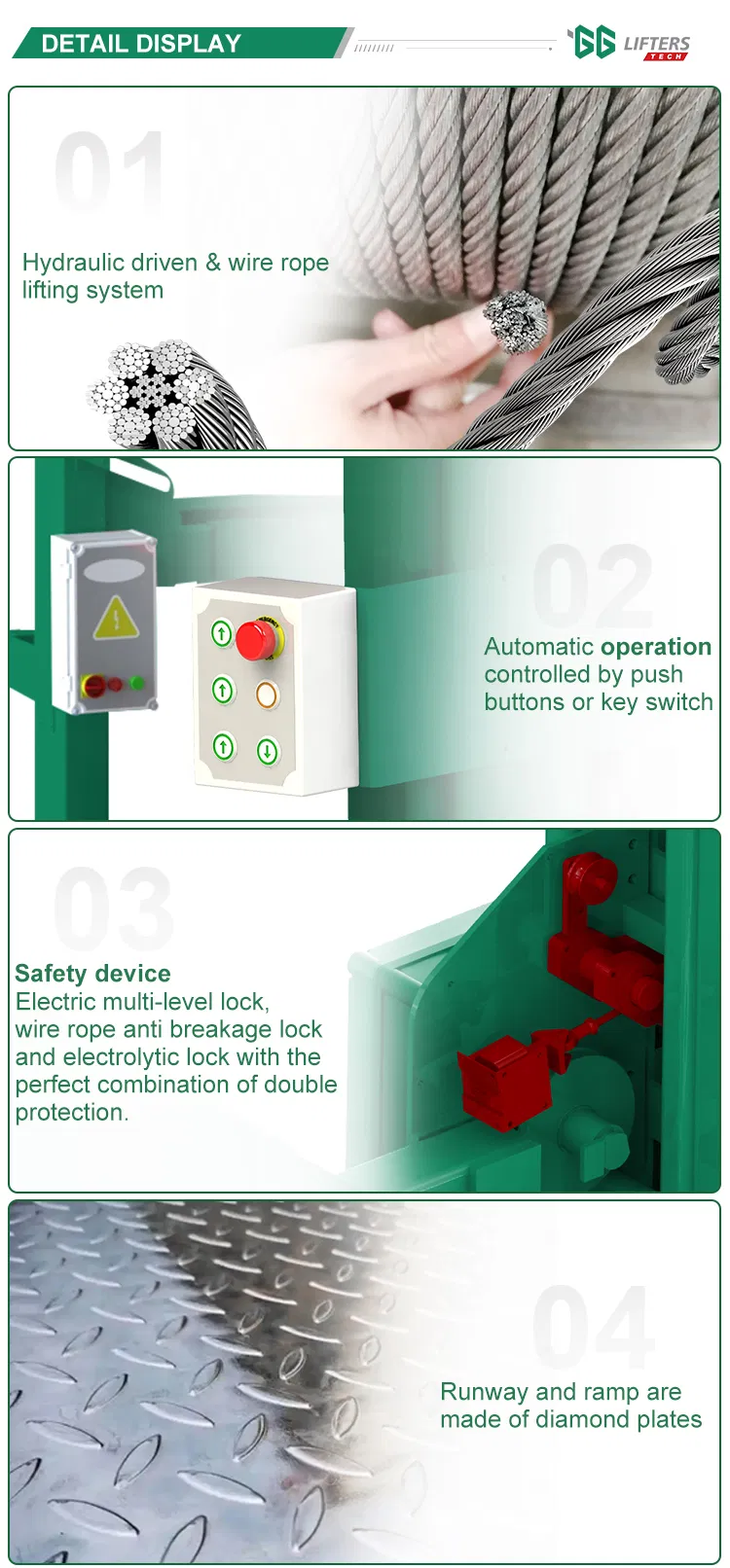 Vertical 4-Post Triple Car Storage Lifting Machine Hydraulic Car Lift Parking System