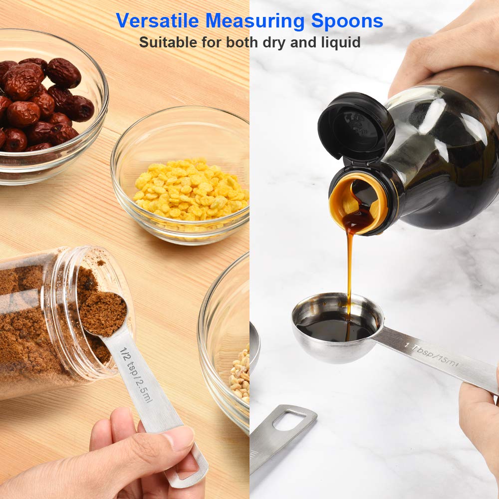 Spoons, Leveler and Whisk Kitchen Measuring Tools Cooking Baking Stainless Steel Metal Measuring Spoons Set