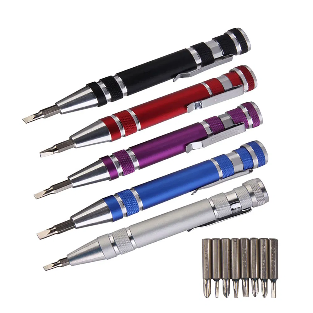 Multifunction 8 in 1 Mini Aluminum Precision Pen Screw Driver Screwdriver Set Repair Tools Kit for Cell Phone Hand Tool Set