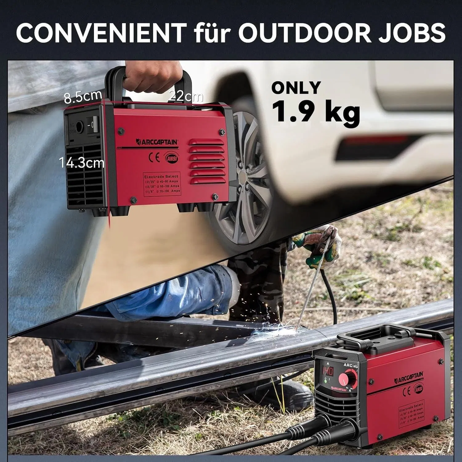 Arccaptain European Standard Compact 230V Arc Welder 140A MMA Welding System with Portable Storage Kit