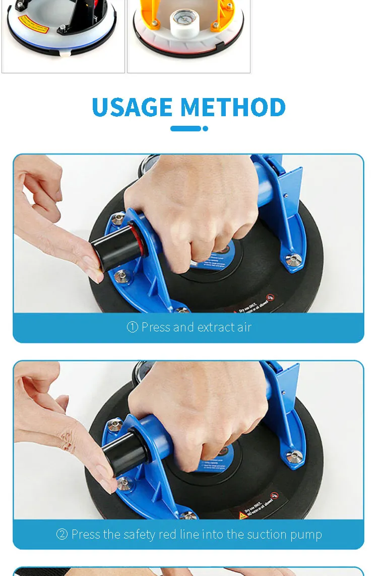 Heavy Duty 8 Inch ABS Mounting Hand Air Pump Surfaces Rough Lifter Glass Electric Laying Vacuum Rubber Suction Cup Suction Cup