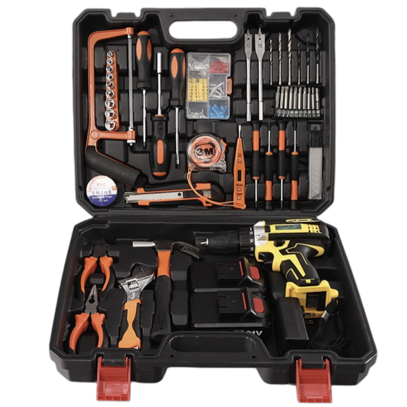 OEM Portable Complete Household Tool Kit with 21V Rechargeable Cordless Impact Drill for Home Woodworking and Daily Repair