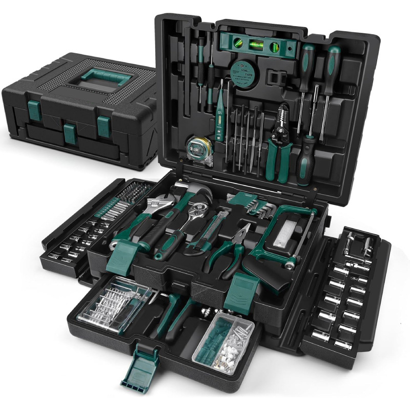 379-Piece Multi-Function Hand Tool Set, Home Woodworking &amp; Auto Repair Kit with Complete Hardware Tools