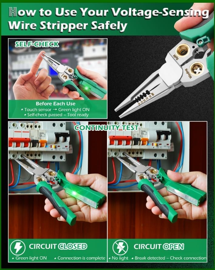 8-in-1 Wire Stripper Pliers with Voltage Tester (12V-250V AC/DC) Electrician Tool for Circuit Repair