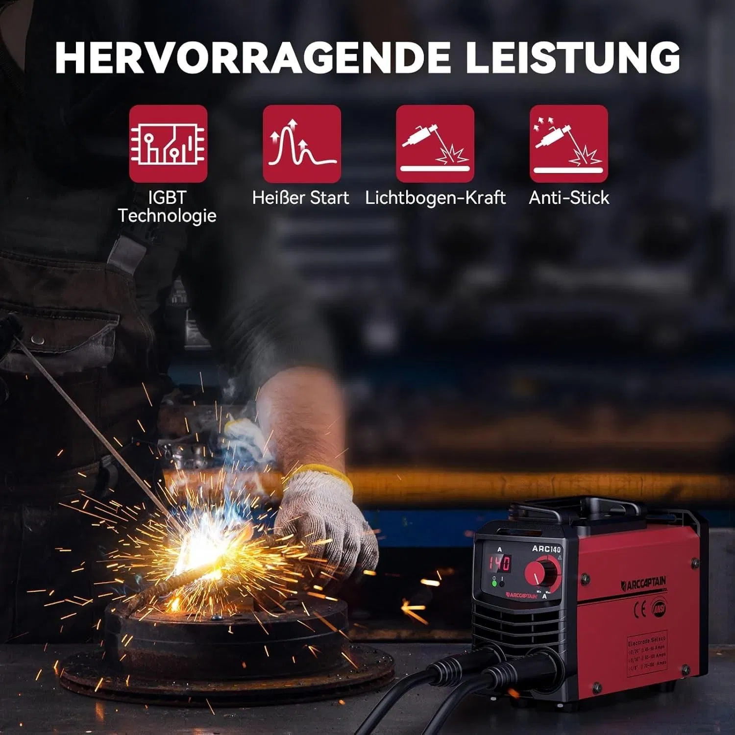 Arccaptain European Standard Compact 230V Arc Welder 140A MMA Welding System with Portable Storage Kit