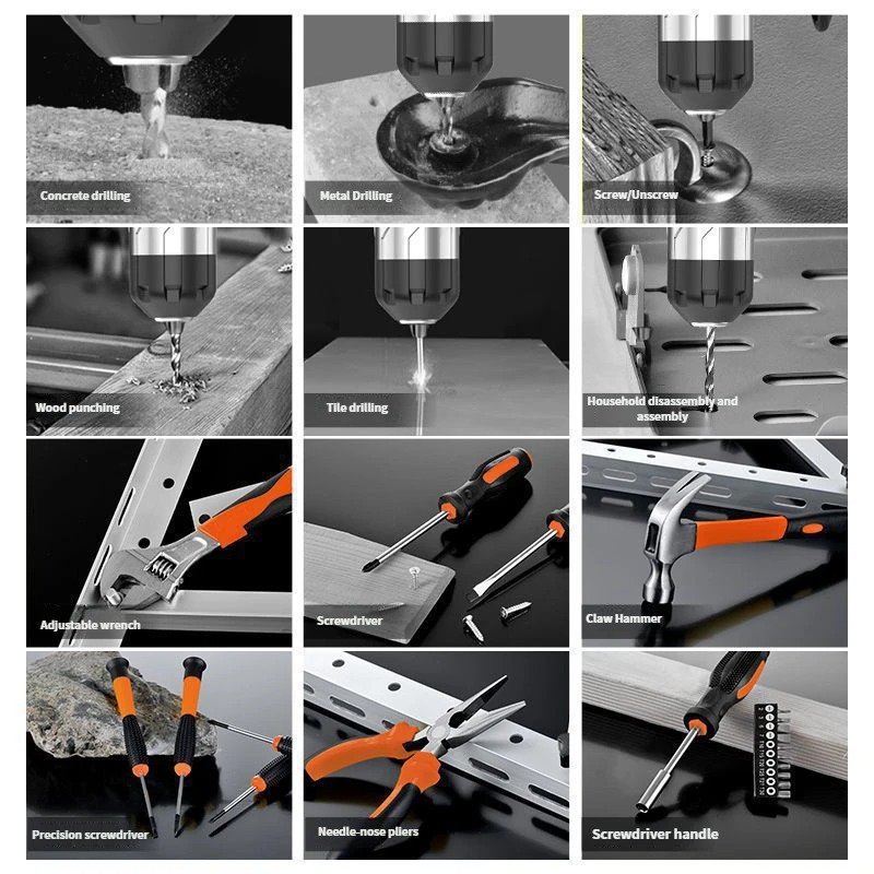 Multifunctional Hardware Tool Set Lithium-ion Cordless Power Tool Drill Set Toolbox Electrician Carpenter Combo Repair Tool Kit