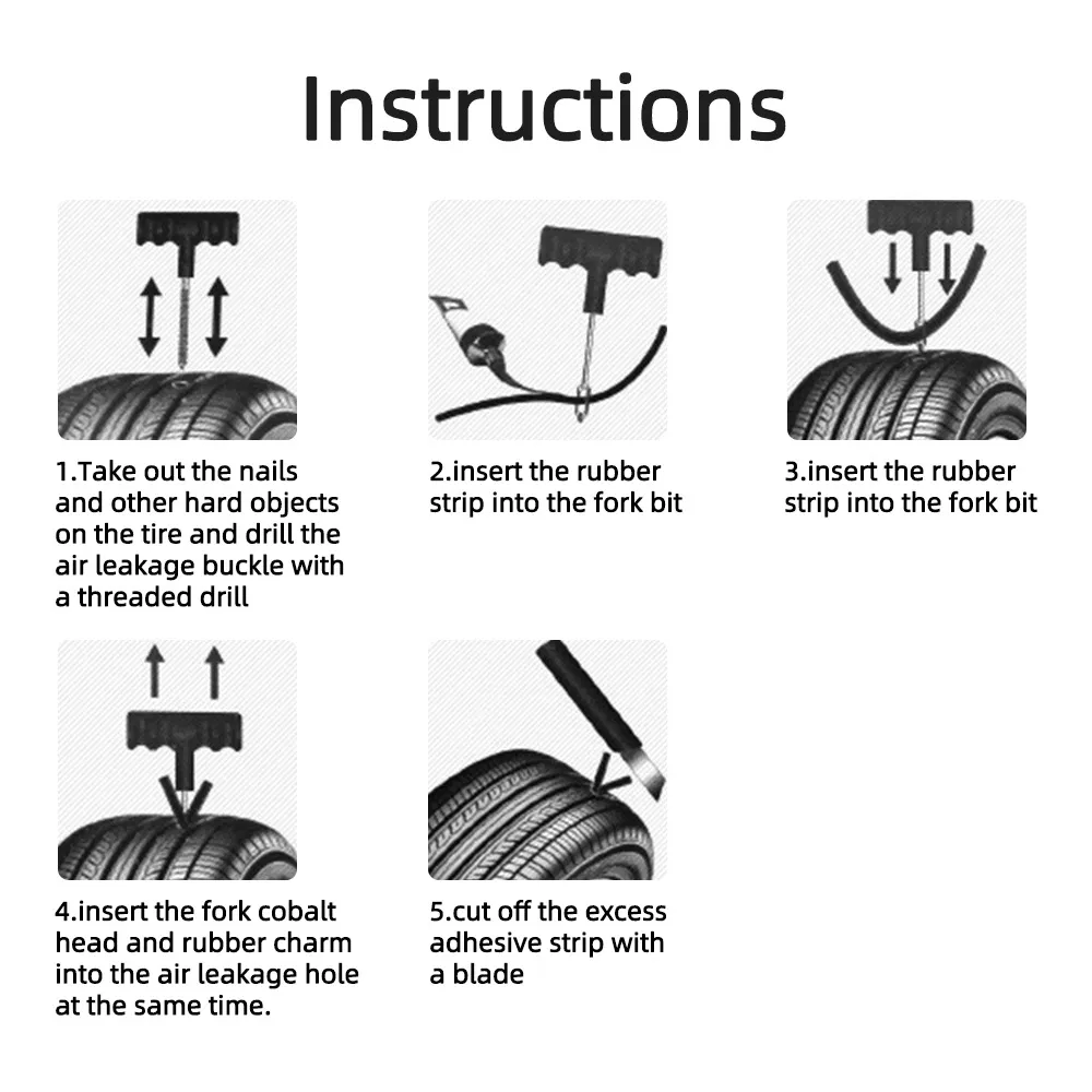 Car Tire Repair Tool Kit Set with Plastic Case for Emergency Puncture Air Leaking