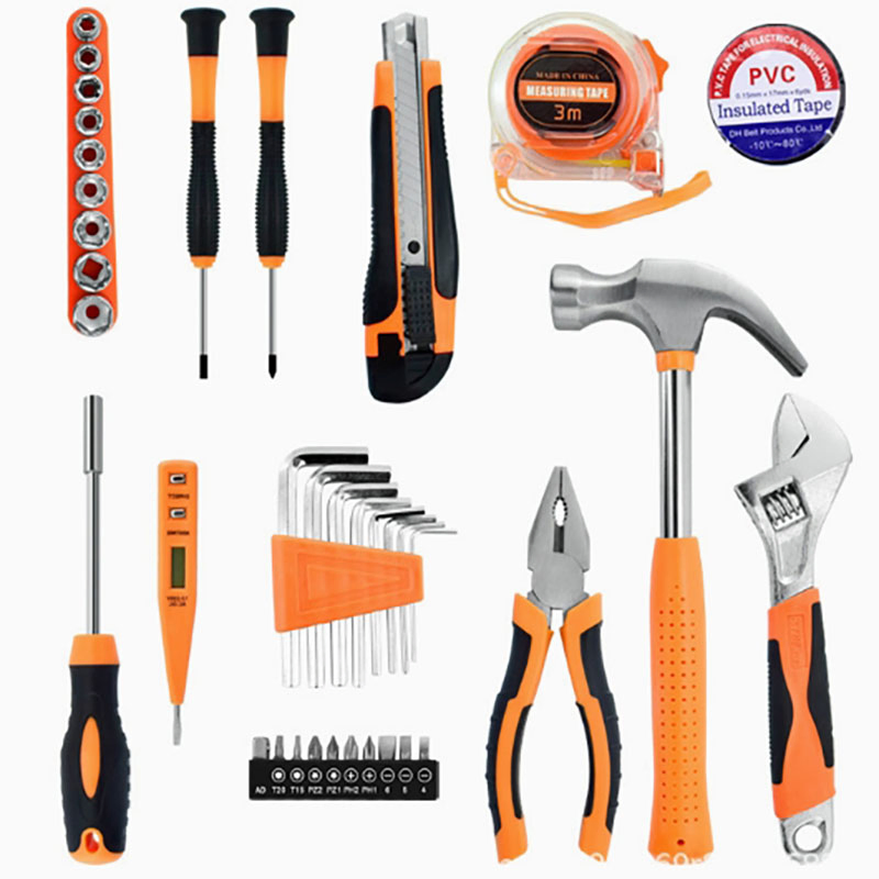 General Household Hand Tool Kit with Plastic Toolbox Cordless Lithium Drill Set