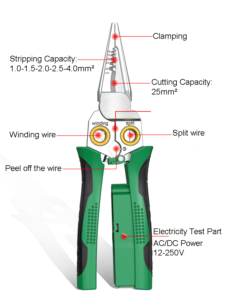 YTH 8-in-1 Wire Stripper Pliers Multi-Function Electrician Tool Wire Stripping Crimping for Circuit Repair Outlet Installation