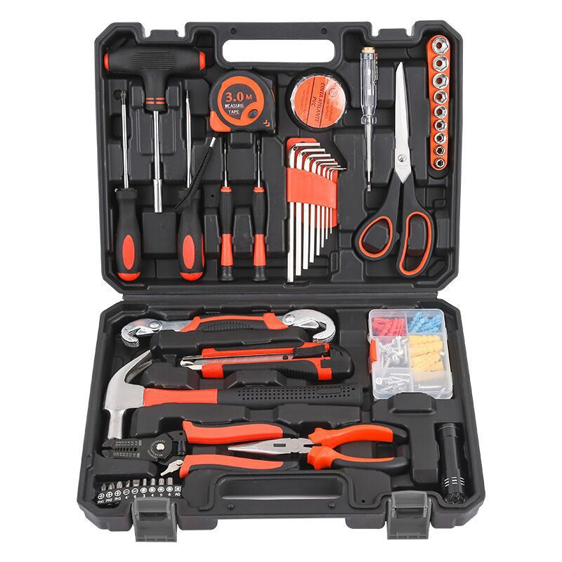Household Hardware Tool Set Carpentry Electrician Repair Kit with Screwdriver Hammer Pliers Saw Case