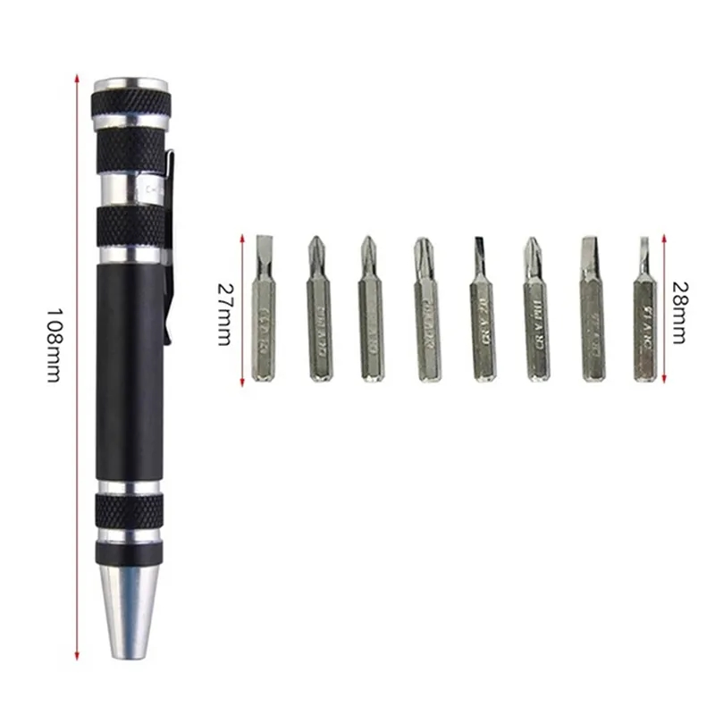 Multifunction 8 in 1 Mini Aluminum Precision Pen Screw Driver Screwdriver Set Repair Tools Kit for Cell Phone Hand Tool Set