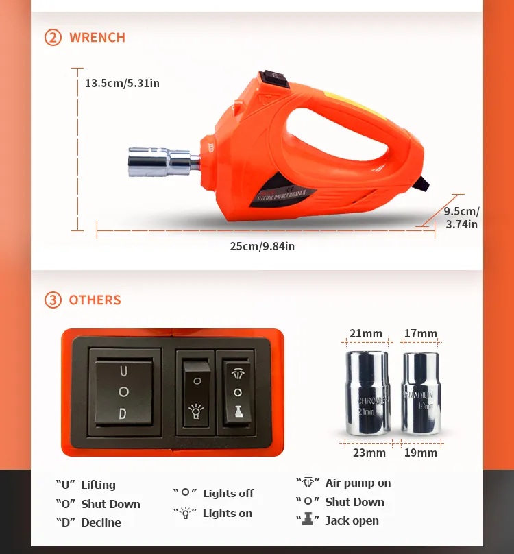 Electric Car Vehicle Repair Jack / Power Wrench / Tire Changing Tools Kit Car Emergency Kit