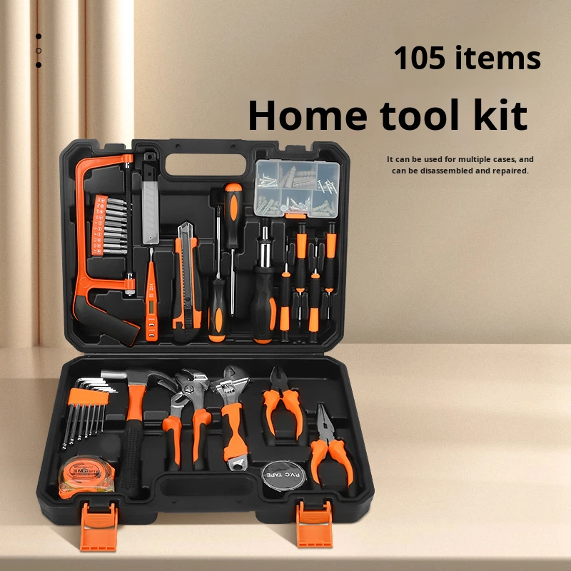 BOSXI Brand Home Hardware Large 105-Piece Emergency Repair Tool Kit Combination Wrenches Hard Case Carbon Steel Hand Operated 1