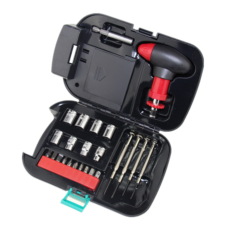 Portable Household Hardware Improvement 17pcs Emergency Mechanic Repairing Combination Hand Tool Set Kit with Work Light