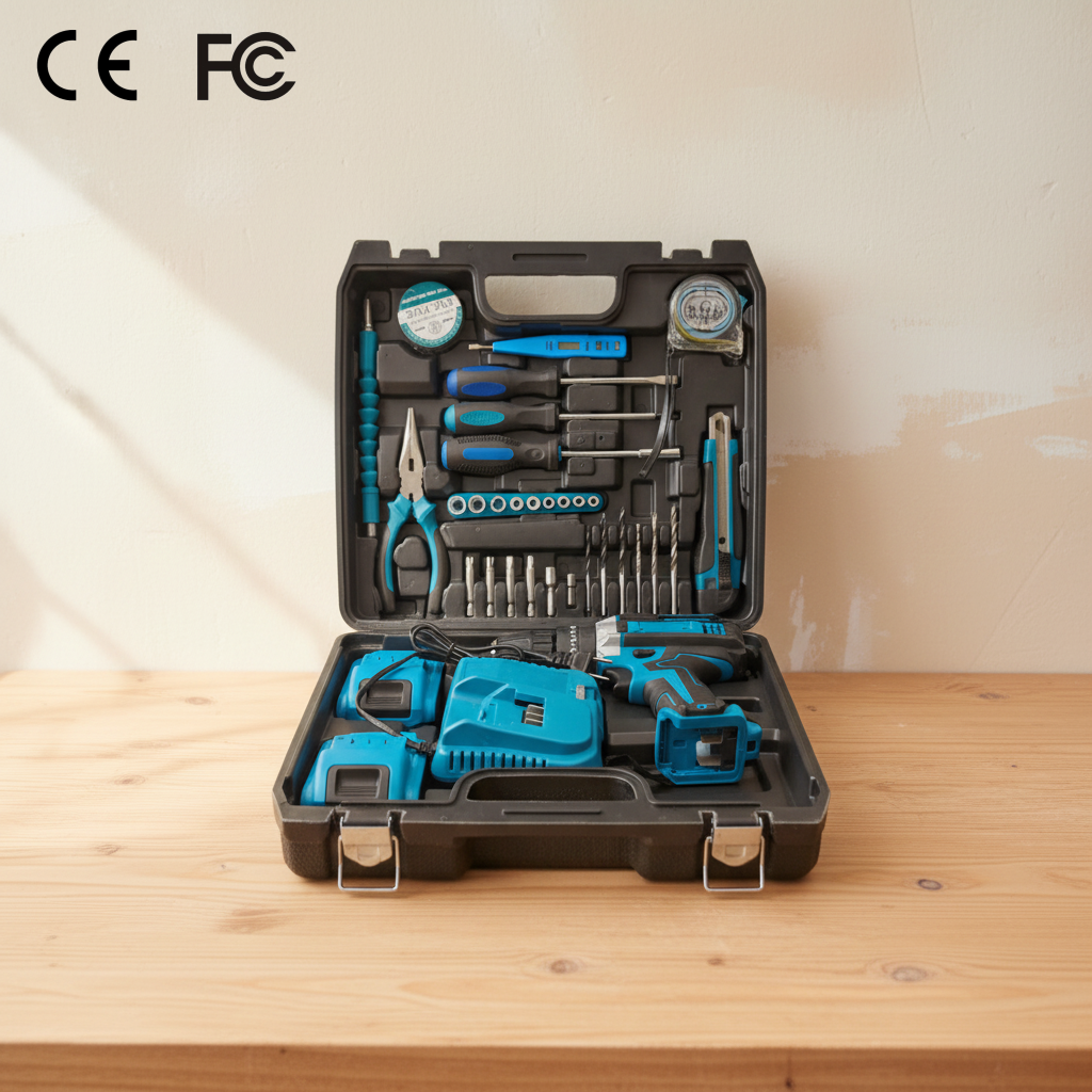 Ergonomic 21V Drill Set with Complete Accessories, Cordless Impact Drill Set for Home DIY and Hardware Repair