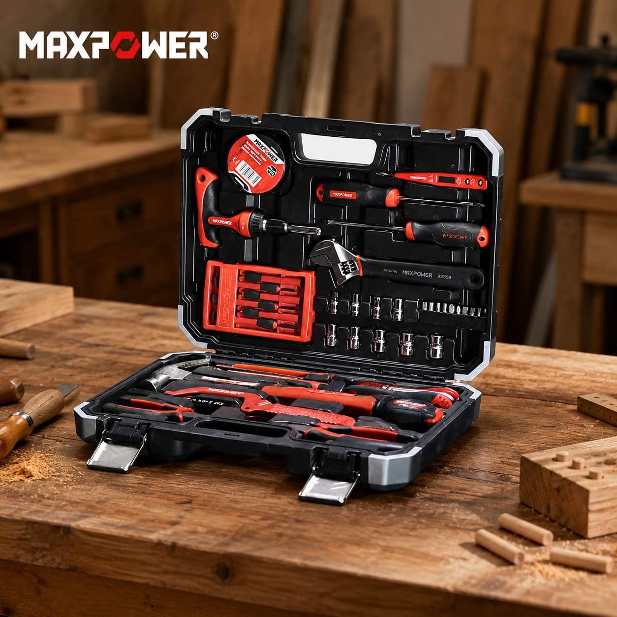 MAXPOWER 45-Piece Multi-Function Home Professional Basic Repair Tool Set for Woodworking
