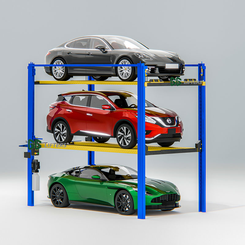 Vertical 4-Post Triple Car Storage Lifting Machine Hydraulic Car Lift Parking System