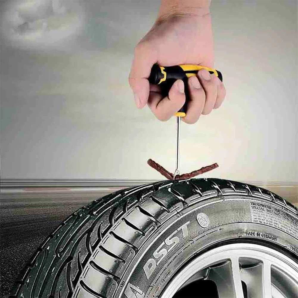 Car Tire Repair Tool Kit Set with Plastic Case for Emergency Puncture Air Leaking