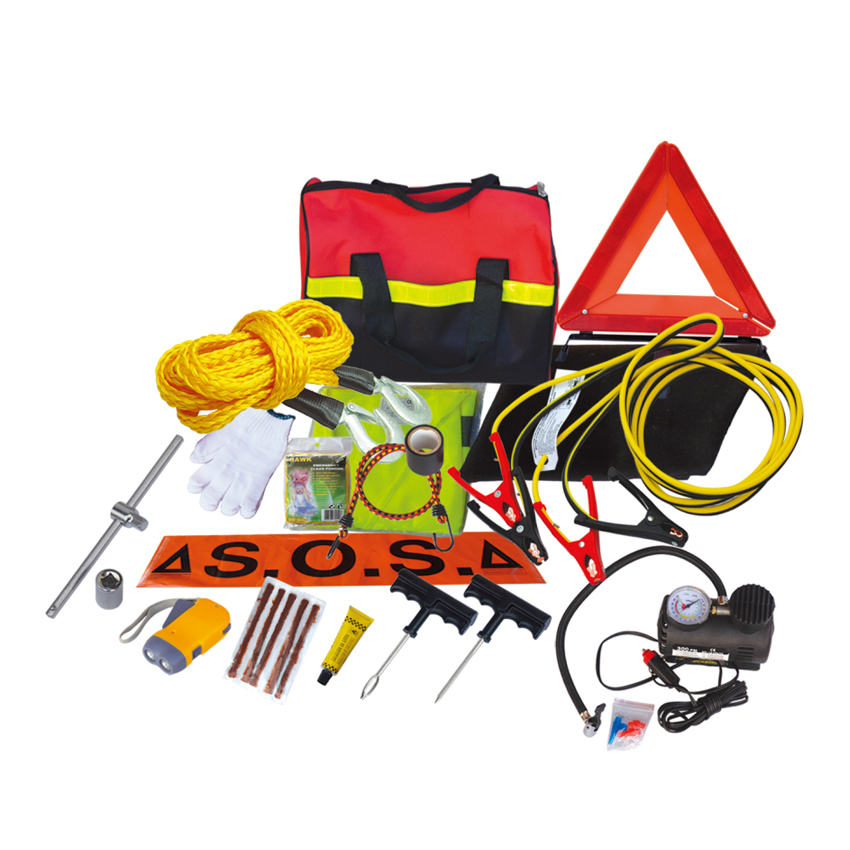 All in One Pack Car Emergency Tool Kit Including First Aid Kit, Tire Repair Kit