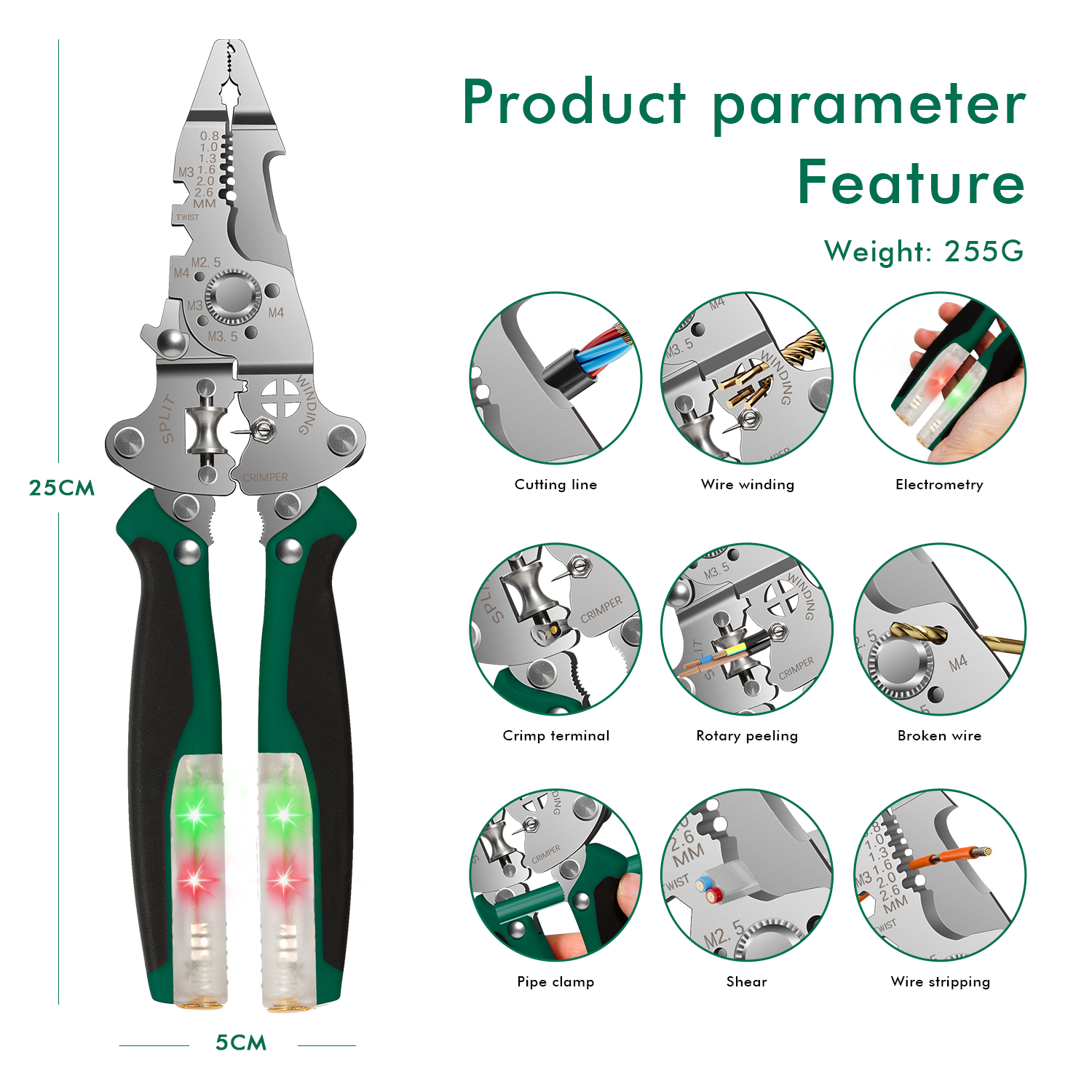 Popular Multi-Functional Electrician Folding Pliers New Metric Wire Stripper Crimping Tools Cutting Cable-for Wiring Repair Work