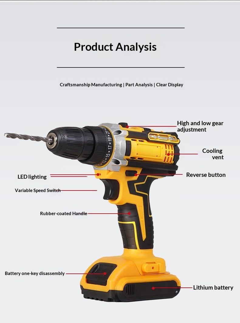 12V Cordless Drill Lithium Battery Electric Tool Set New Style Power Screwdriver Kit for Home Repair