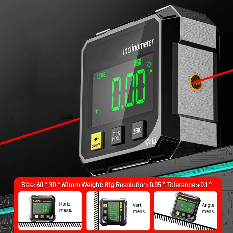 Household Double Sided Laser Inclinometer Multifunctional Four Sided Magnetic Absorption Angle Level Small Slope Measuring Tools