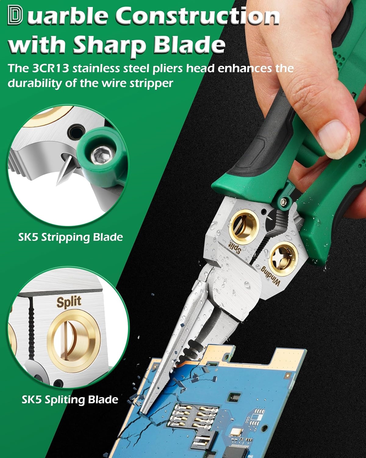8-in-1 Wire Stripper Pliers with Voltage Tester (12V-250V AC/DC) Electrician Tool for Circuit Repair