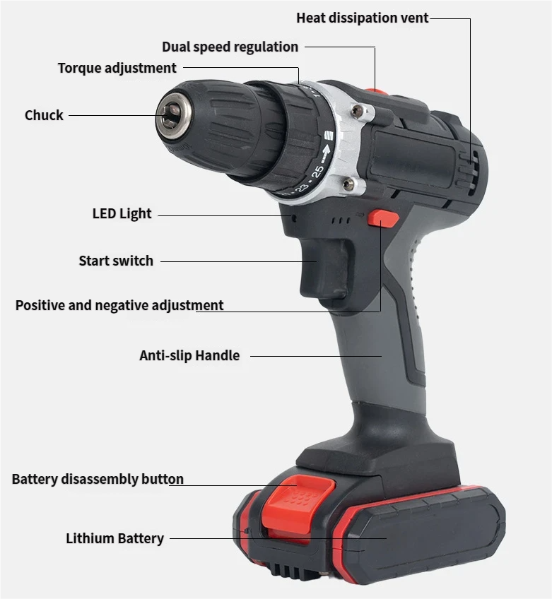 18V Portable Cordless High-Power Impact Drill Multi-Function Brushless Lithium Battery Electric Screwdriver Set OEM DIY