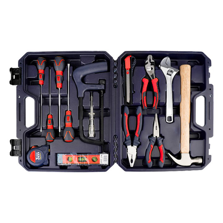18 Pcs Saw Pliers Home Repair Hand Tool Set Box Carpenter Tools Kit Set Woodworking Machines with Tape Measure Wrench