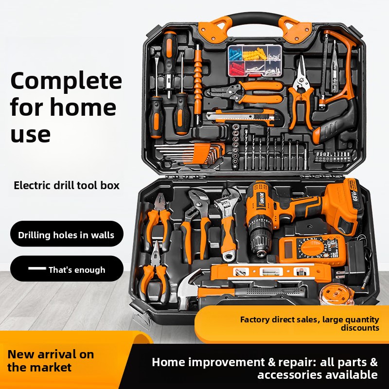Multifunctional Stainless Steel Household Hardware Tool Set Electrician Woodworking Kit Combination Repair Portable Toolbox Home