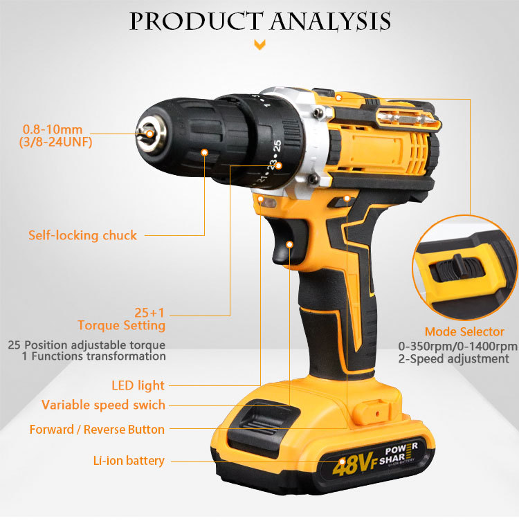 Portable Cordless Electric Drill Set Multi-Tools Power Screw Drivers &amp; Drill Machines Variable Speed Impact Drill Kits DIY