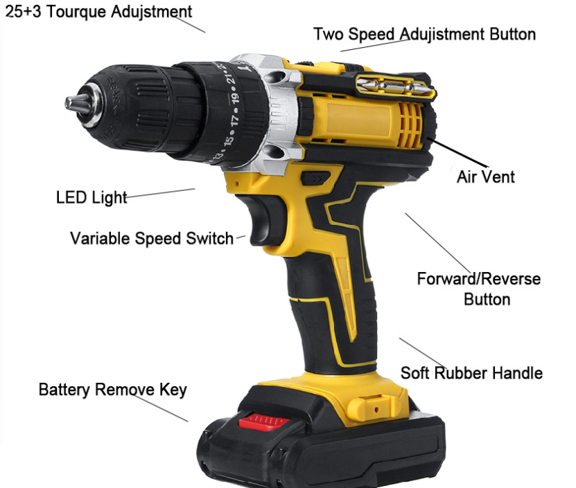 Portable Wireless Battery-Powered Variable Speed Impact Drill 110V Cordless with LED Light OEM Customization 1 Year Warranty