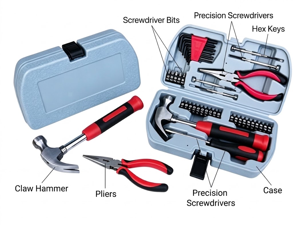 40pcs Compact Portable DIY Tool Set with Storage Case Household Repair Kit Including Hammer, Screwdriver Bits and Pliers