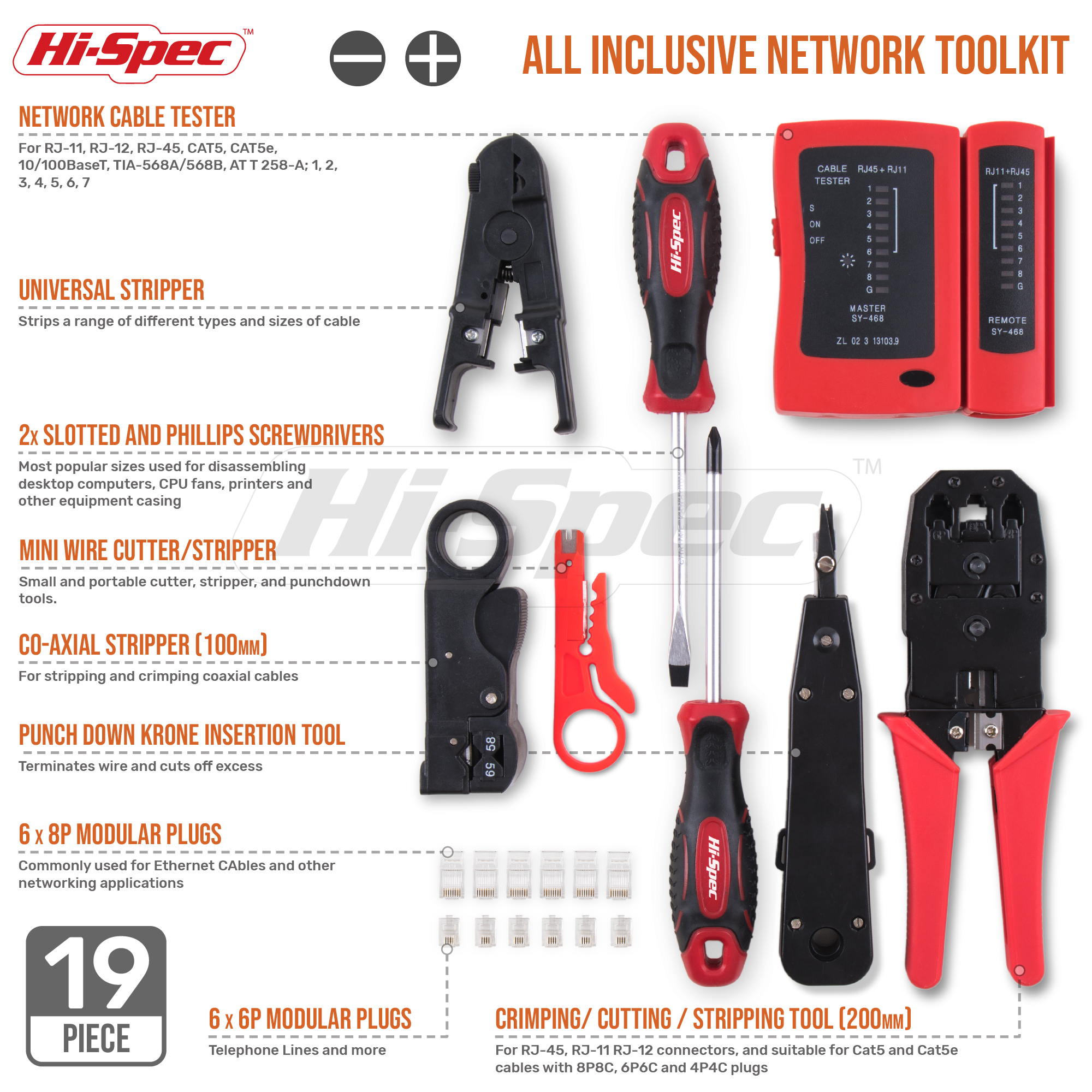 9pc Computer Maintenance Tool Kit Carbon Steel Network Cable Tester Wiring Repair Screwdrivers Cutter Hard Case OEM ODM Ready