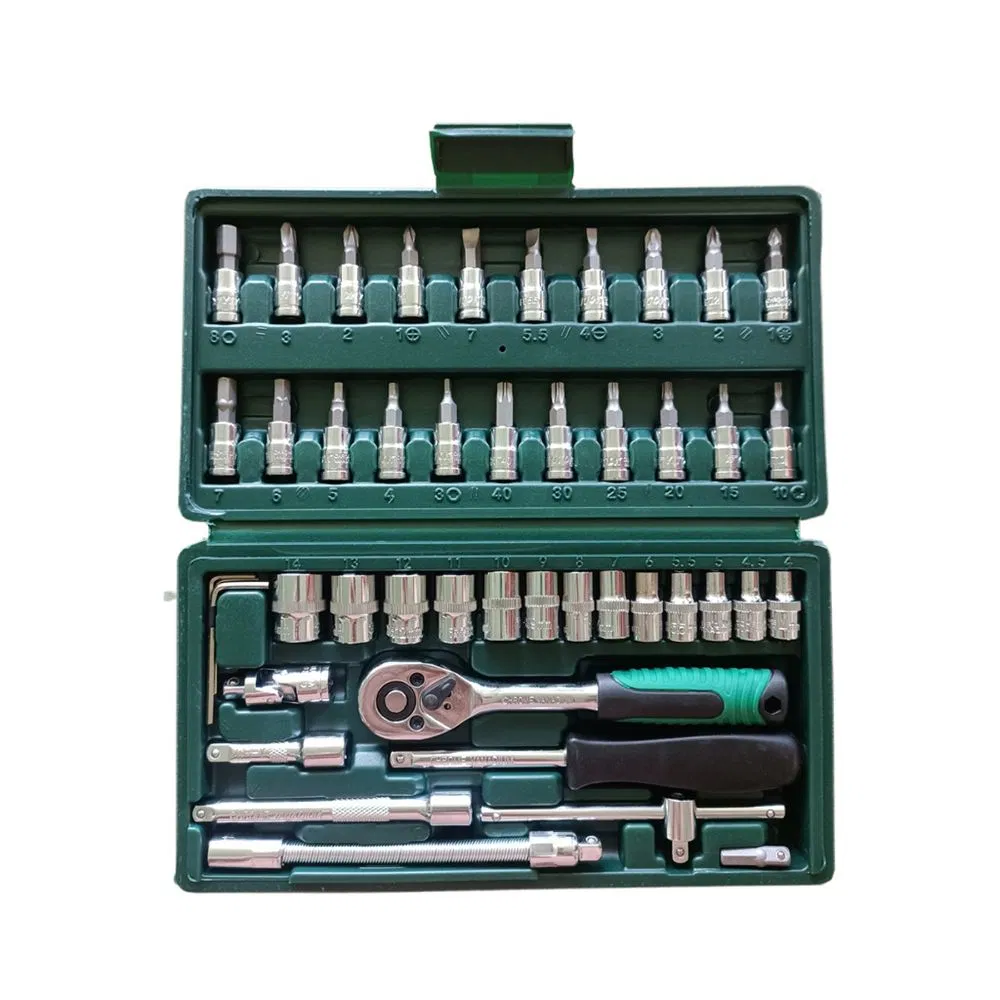 46PCS 1/4"&1/2" Multifunction Socket Wrench Combination Repair Tools Set