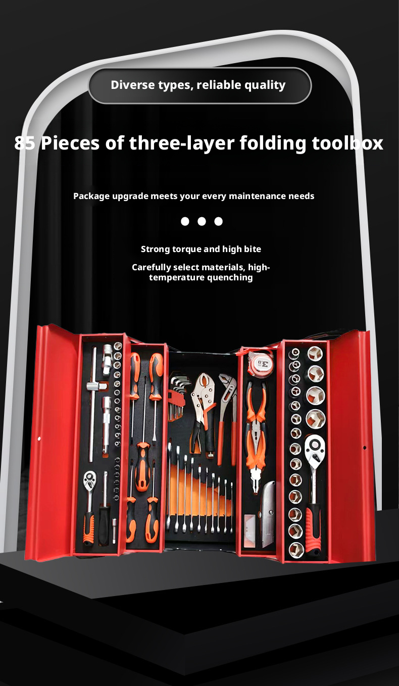 Home Car Repair 85pcs Gloves Safety Home Car Toolbox Wrench Socket Set Mechanical Metal Box Glove Toolbox